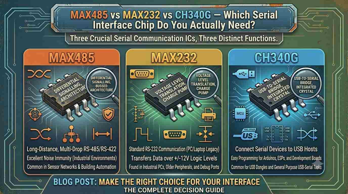 MAX485 vs MAX232 vs CH340G — Which Serial Interface Chip Do You Actually Need?