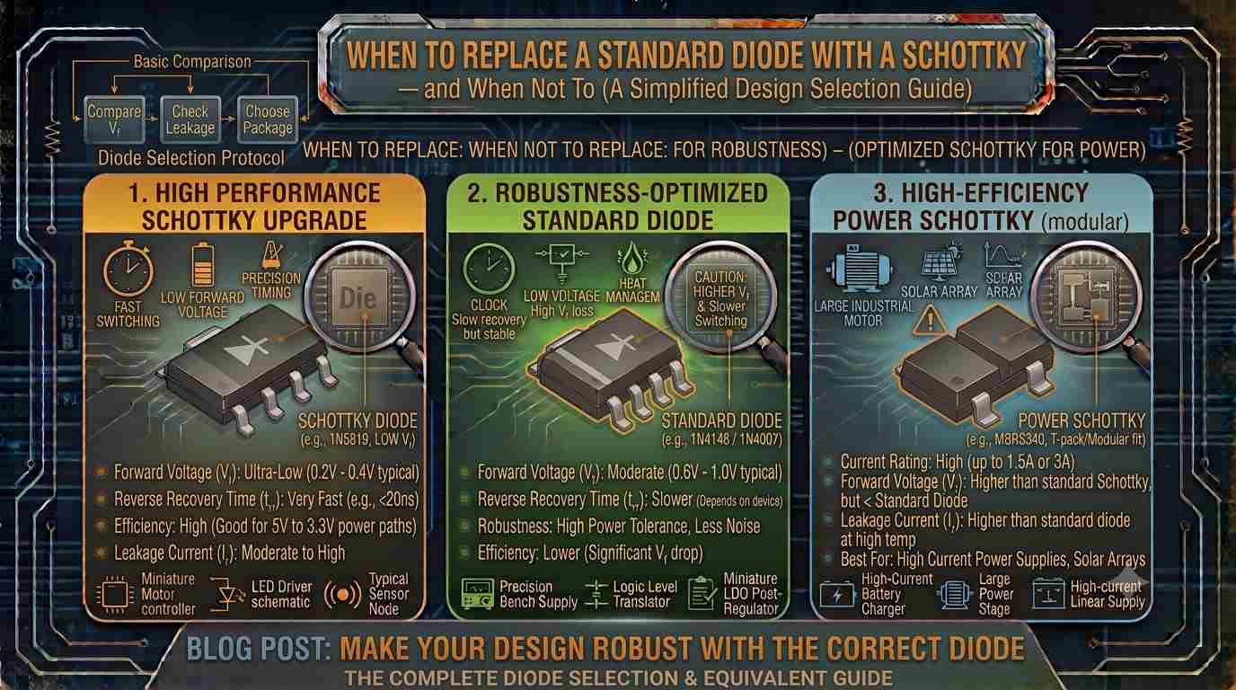 When to Replace a Standard Diode with a Schottky — and When Not To