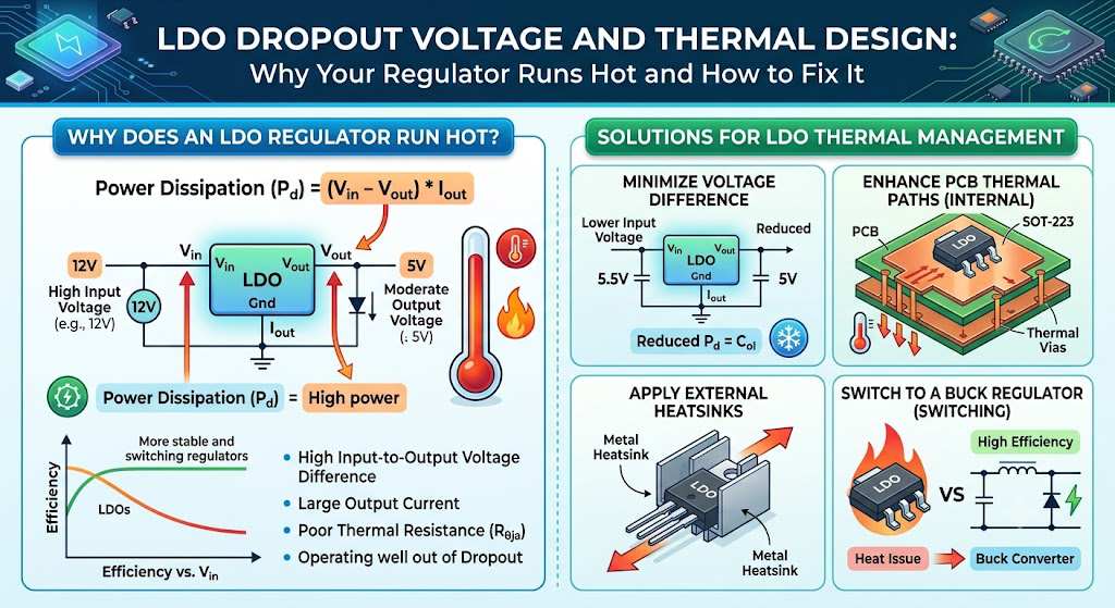 LDO Dropout Voltage and Thermal Design: Why Your Regulator Runs Hot and How to Fix It LDO Dropout Voltage and Thermal Design: Why Your Regulator Runs Hot and How to Fix It
