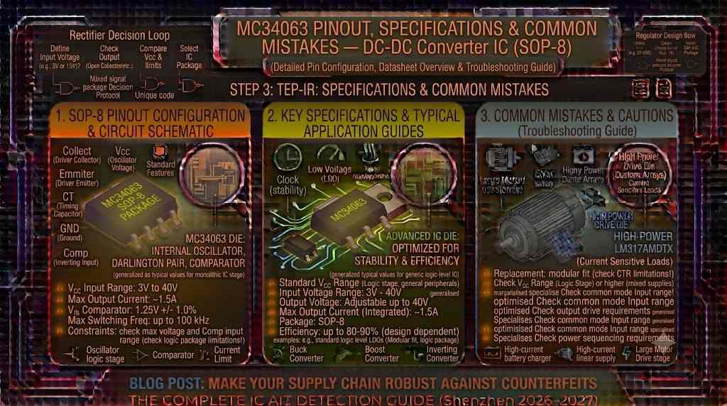 MC34063 Pinout, Specifications & Common Mistakes — DC-DC Converter IC (SOP-8) MC34063 Pinout, Specifications & Common Mistakes — DC-DC Converter IC (SOP-8)