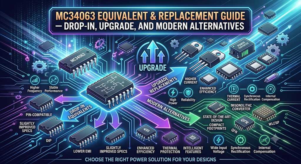 MC34063 Equivalent & Replacement Guide — Drop-In, Upgrade, and Modern Alternatives MC34063 Equivalent & Replacement Guide — Drop-In, Upgrade, and Modern Alternatives