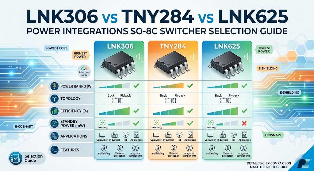 LNK306 vs TNY284 vs LNK625 — Power Integrations SO-8C Switcher Selection Guide LNK306 vs TNY284 vs LNK625 — Power Integrations SO-8C Switcher Selection Guide