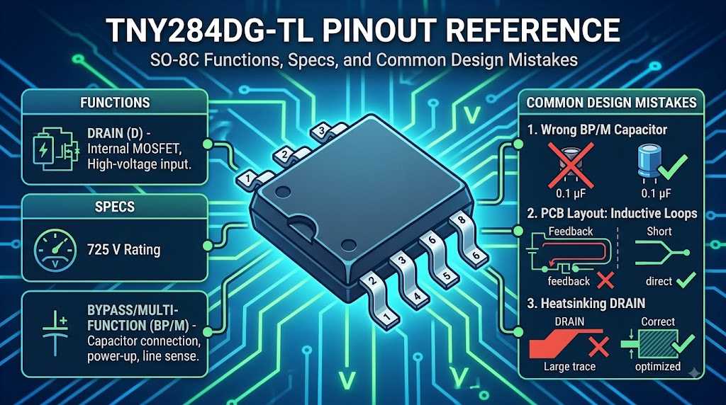 TNY284DG-TL Pinout Reference — SO-8C Functions, Specs, and Common Design Mistakes TNY284DG-TL Pinout Reference — SO-8C Functions, Specs, and Common Design Mistakes
