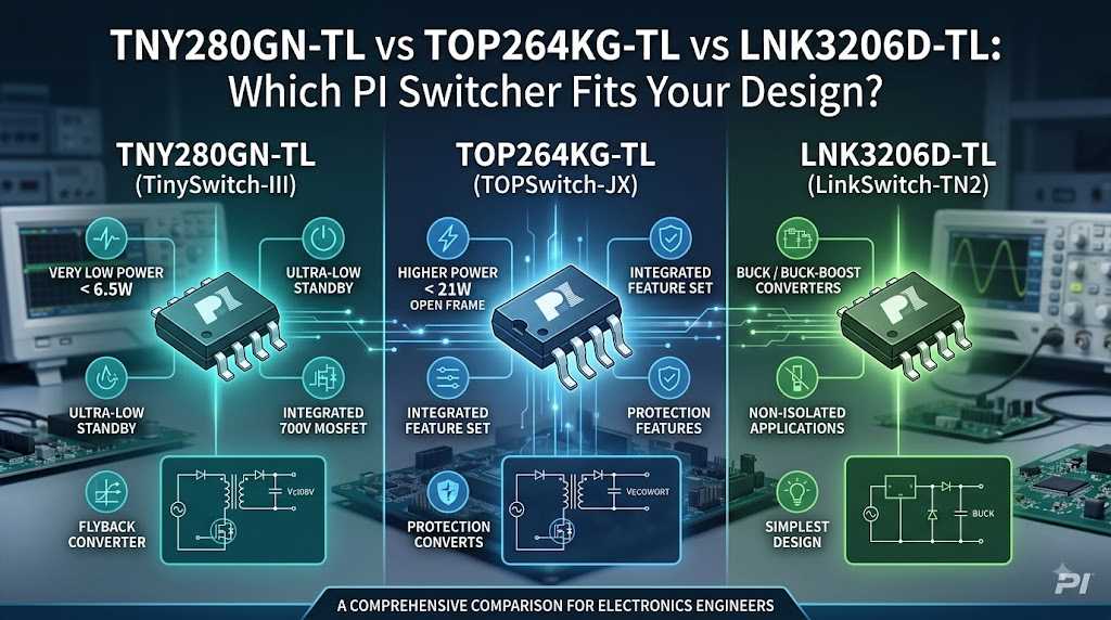 TNY280GN-TL vs TOP264KG-TL vs LNK3206D-TL — Which PI Switcher Fits Your Design? TNY280GN-TL vs TOP264KG-TL vs LNK3206D-TL — Which PI Switcher Fits Your Design?