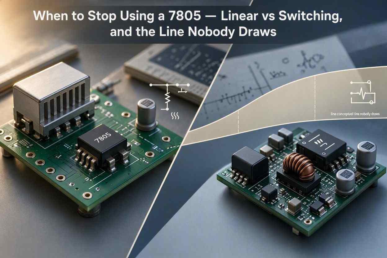 When to Stop Using a 7805 — Linear vs Switching, and the Line Nobody Draws When to Stop Using a 7805 — Linear vs Switching, and the Line Nobody Draws