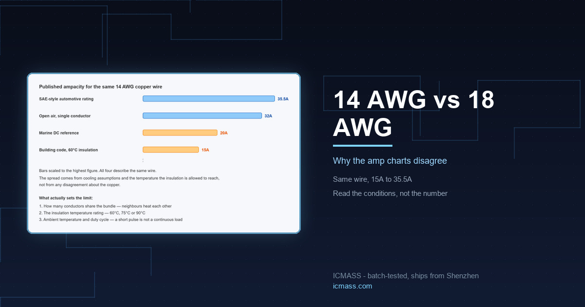 14 AWG vs 18 AWG Wire: What the Gauge Tells You, and Why the Amp Charts Disagree 14 AWG vs 18 AWG Wire: What the Gauge Tells You, and Why the Amp Charts Disagree